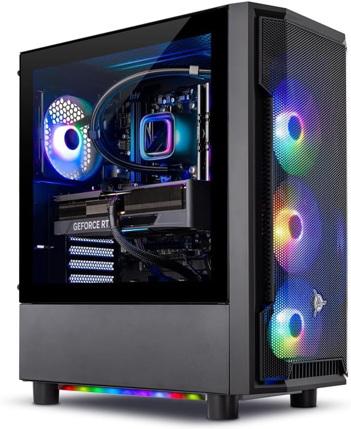 Skytech Gaming Shadow Gaming PC, Intel i7 12700F 2.1 GHz, RTX 4060, 1TB NVME, 16GB DDR4 RAM 3200, 600W Gold PSU Wi-Fi, Win 11 House, RGB-Keyboard and RGB-Mouse Included,Black