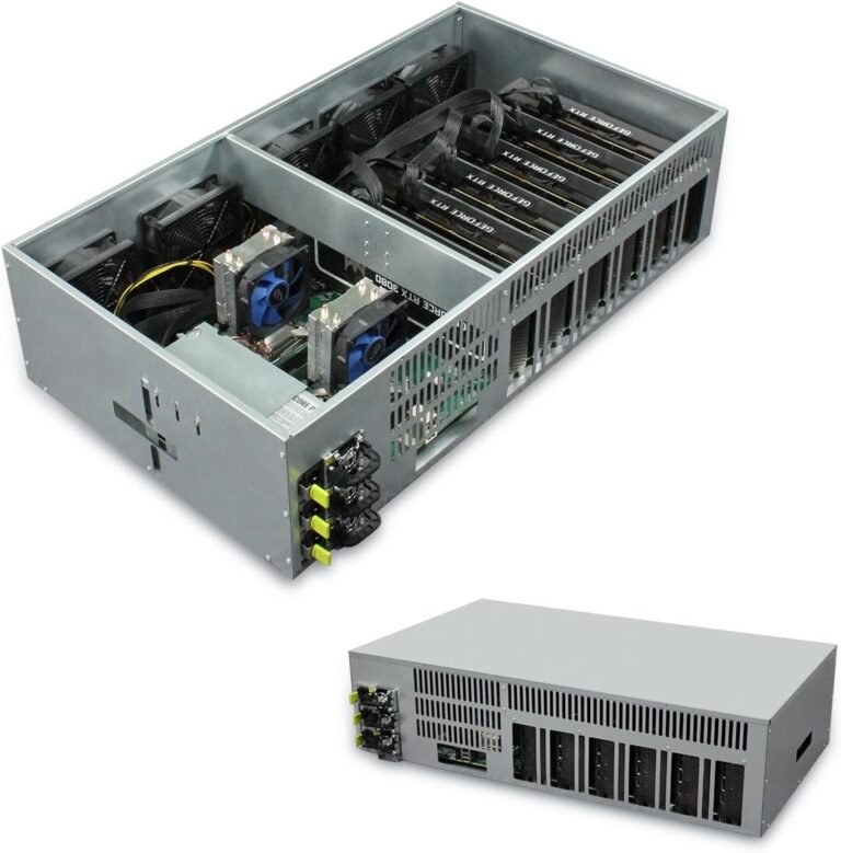 Bscom GPU Mining Rig Compliet Mining Server Case for Ethereum/ETH Crypto Mining 6 GPU,5 Cooling Followers,Twin CPU,16GB RAM(With out GPUs),3600W PSU,WINDOWS10,Grey