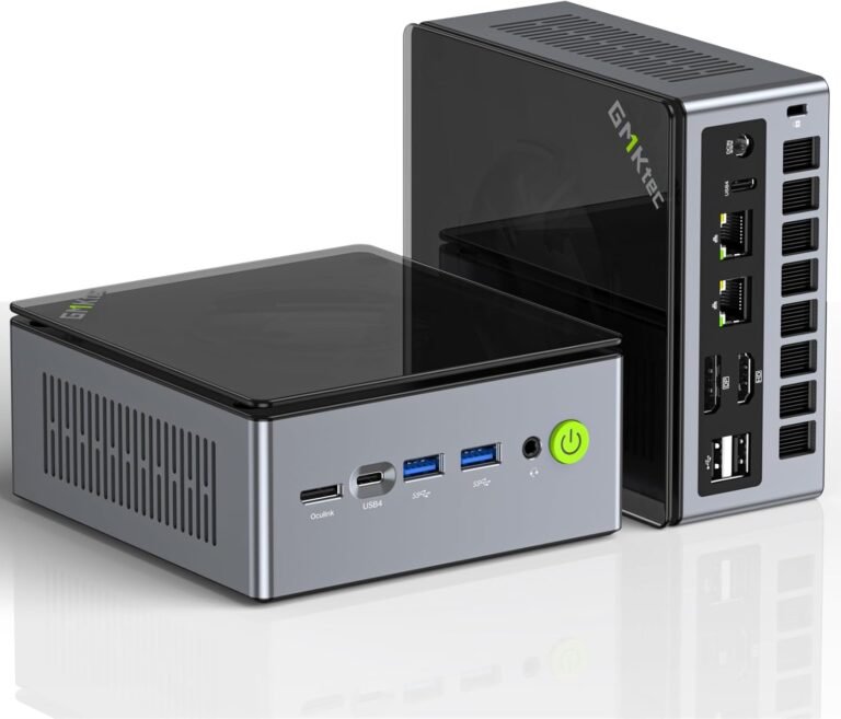 GMKtec Gaming Mini PC AMD Ryzen 9 6950H 32GB DDR5 1TB SSD Home windows 11 Professional, Twin NIC LAN 2.5G, WiFi 6, USB3.2, USB-C 4.0, BT5.2, DP, HDMI, Twin Fan