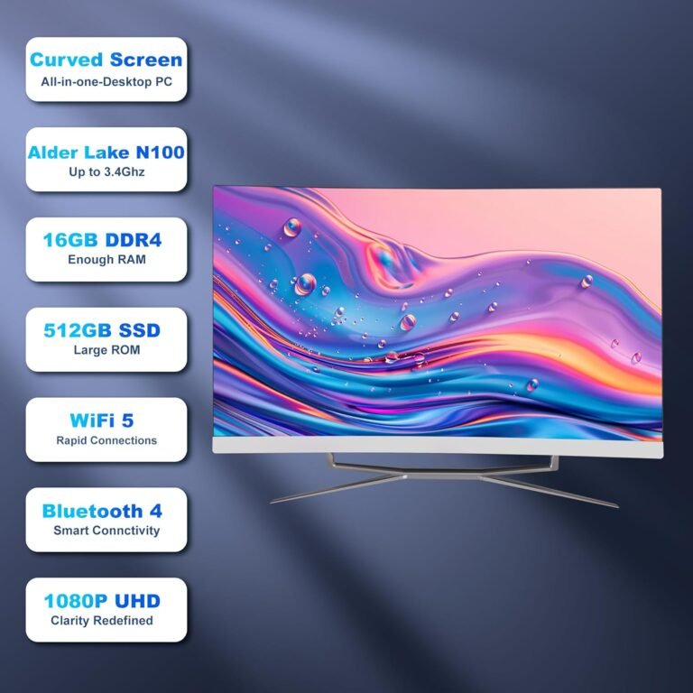 27 inch All-in-One Desktop PC,Curved FHD Show, All-in-One pc Alder Lake N100 (As much as 3.4GHz) 16GB RAM 512GB ROM SSD, HDMI Bluetooth 4.0 Twin Band WiFi All-in-One PC with Mouse and Keyboard