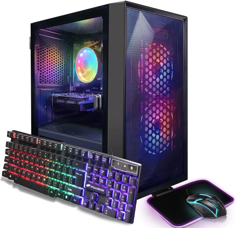 STGAubron Prebuilt Gaming PC Desktop, AMD Radeon RX 550 4G GDDR5, Intel Core I5 3.3Ghz as much as 3.7Ghz, 16G Ram, 512G SSD, WiFi, BT 5.0, RGB Fan x 3, RGB Mouse Pad, Home windows 10 House