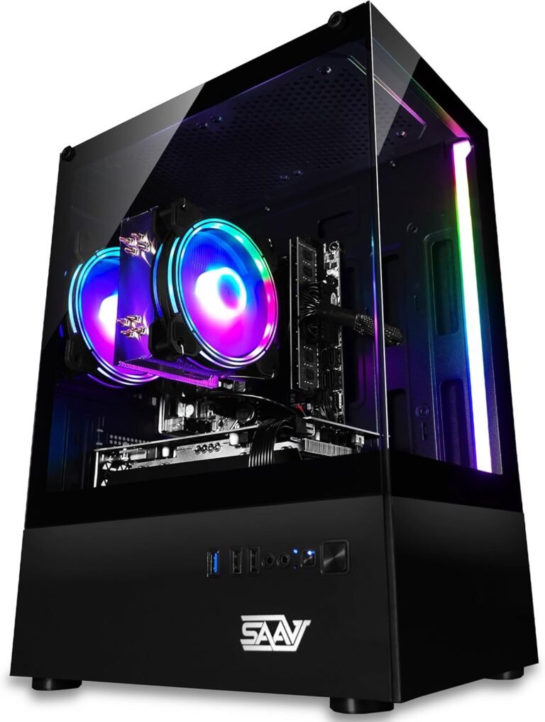 SAAV X2 Prebuilt Gaming PC Desktop – Intel Core i5 3.4GHz, 16GB RAM, AMD RX580 8GB GDDR5, 512GB NVME M.2, WiFi 5, Bluetooth, Win 10, RGB Mouse Keyboard – Gaming Pc Tower – for Gamer, Streaming