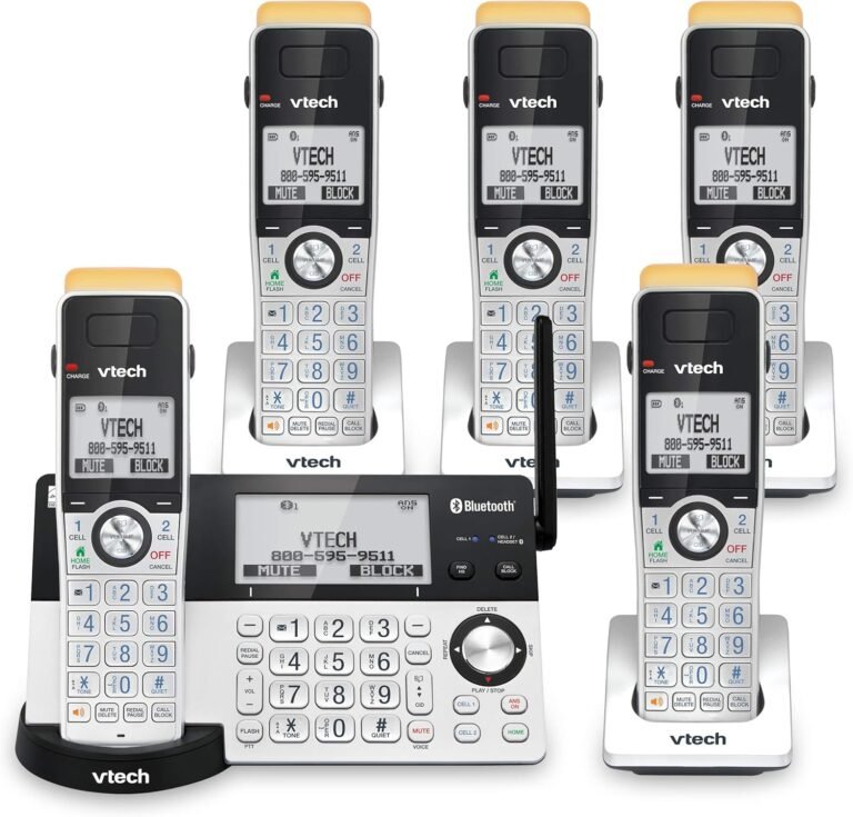 VTech IS8151-5 Tremendous Lengthy Vary 5 Handset DECT 6.0 Cordless Telephone for Dwelling with Answering Machine, 2300 ft Vary, Name Blocking, Bluetooth, Headset Jack, Energy Backup, Intercom, Expandable to 12 HS