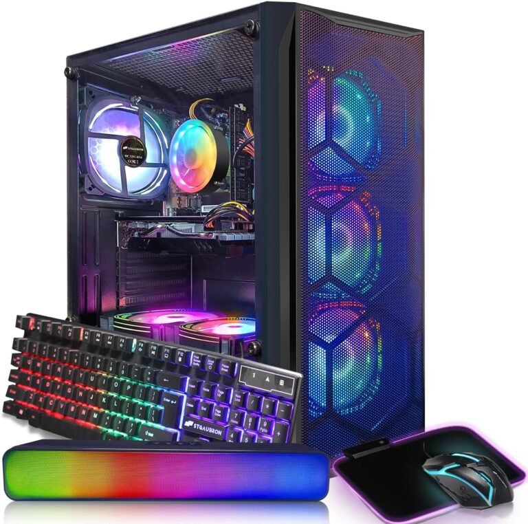 STGAubron Gaming Desktop PC Laptop, Intel Core I7 3.4 GHz as much as 3.9 GHz, Radeon RX 580 8G GDDR5, 16G RAM, 512G SSD, WiFi, Bluetooth 5.0, RGB Fanx6, RGB Mouse Pad, RGB BT Sound Bar, Home windows 10 House