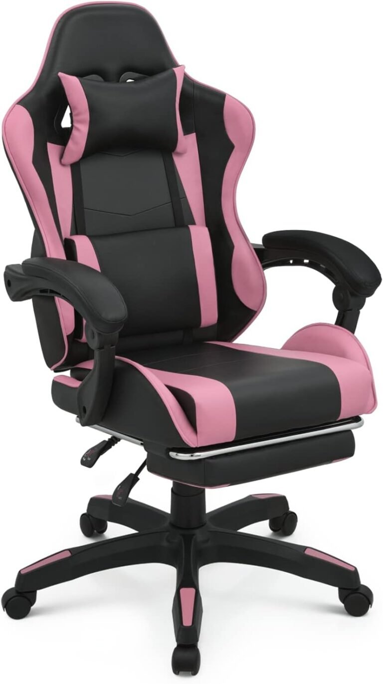 MoNiBloom Gaming Chair with Headrest & Lumbar Help Ergonomic Pc Racing Chair with Footrest, Adjustable Hight Leather-based Swivel Pc Chair for Grownup Teen Workplace or Gaming, Pink