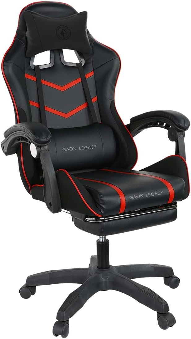 Gaming Chair Racing Workplace Pc Ergonomic Video Sport Chair Backrest and Seat Peak Adjustable Swivel Recliner with Headrest and Lumbar Pillow Esports Chair (RED)