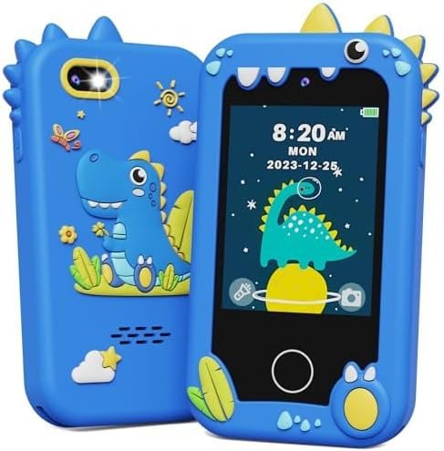 KOKODI Children Sensible Telephone Toys, Touchscreen HD Twin Digicam Cell Telephone for Children, Christmas Birthday Items Dinosaur Toddler Play Telephone for Boys 3-10, Journey Toy Preschool Studying Toy for Children