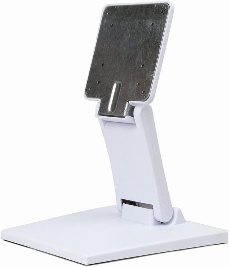 Single Adjustable LCD Monitor Stand Mount Folding VESA Monitor Desk Stand with VESA Gap 75x75mm 100x100mm (White)