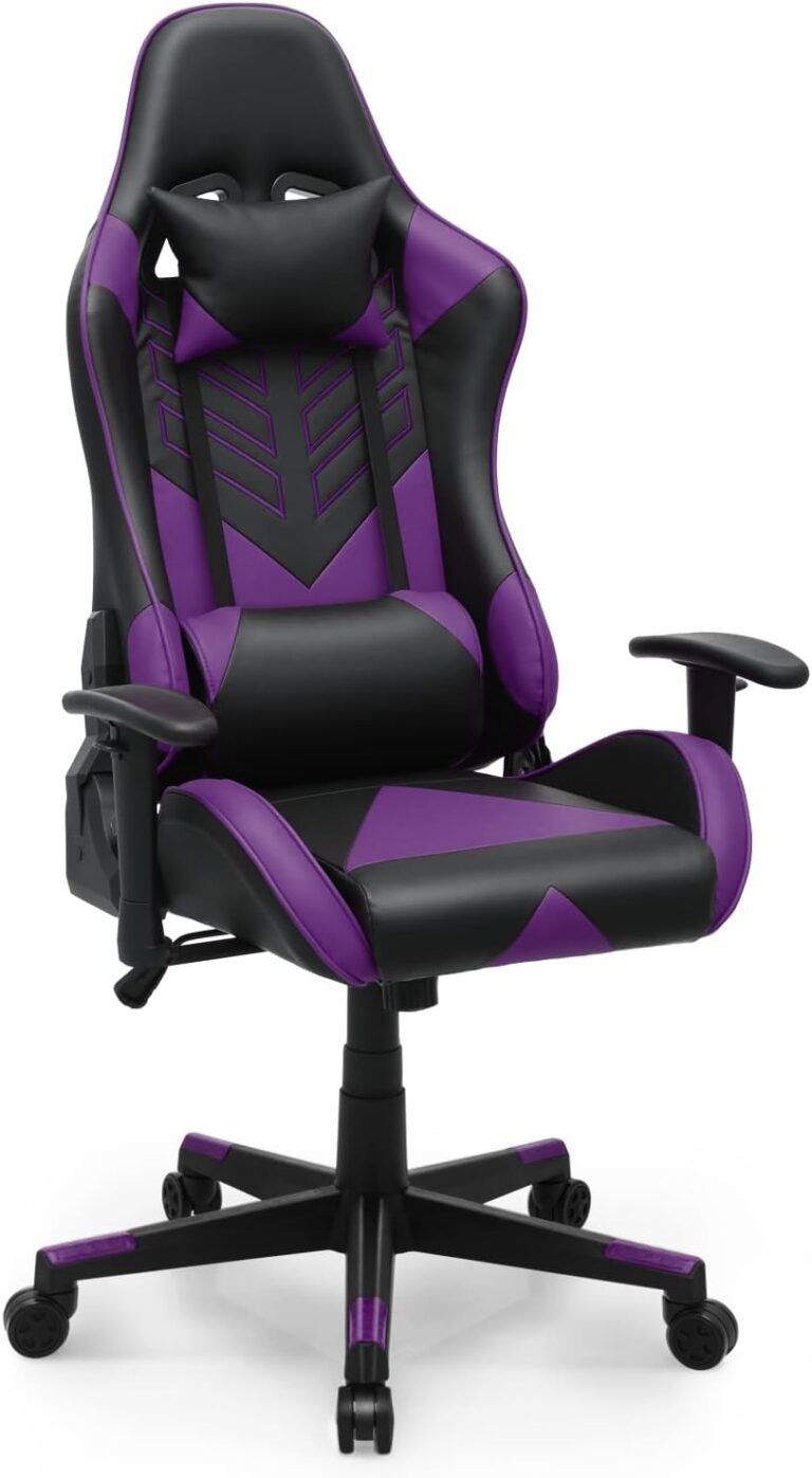 MoNiBloom Huge and Tall Gaming Chair Racing Chair with Adjustable Lumbar Help, House Workplace Reclining Gaming Chair for Teenagers Adults, Ergonomic Racing Type Video Gamer Chair Adjustable Peak, Purple