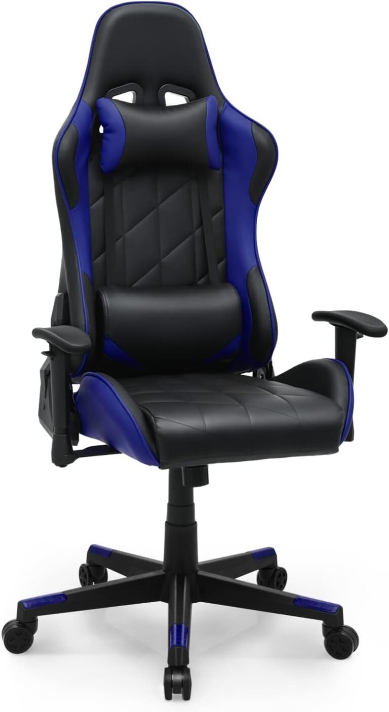 MoNiBloom Ergonomic Video Gaming Chair Sport Reclining Excessive Again Assist Racer Leather-based Chair with Adjustable Neck Cushion & Lumbar Assist, Armrests Adjustable Swivel Chair for Gaming Workplace Nap, Blue