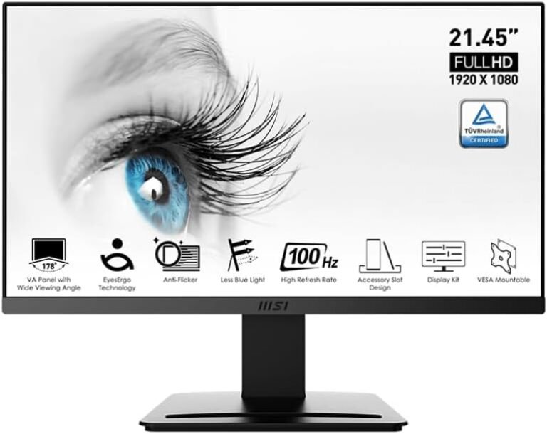 MSI PRO MP223, 22-inch VA 1920 x 1080 (FHD) Pc Monitor, 100Hz, Adaptive-Synch, HDMI, Video Port, VESA Mountable, Much less Blue Gentle, Tilt, 1ms, Black
