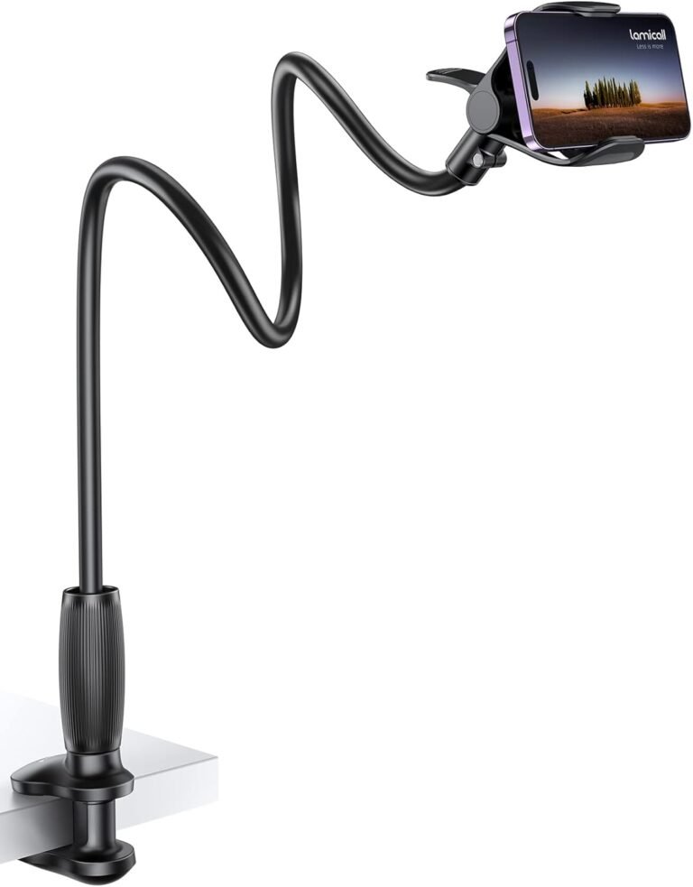 Lamicall Gooseneck Telephone Holder for Mattress – [Upgraded Stable Clip] for Desk, Headboard, Mattress, Bedside, Desk, Versatile Gooseneck Lengthy Arm Stand, Overhead Cell Telephone Clamp Mount, for All 4-7” Units