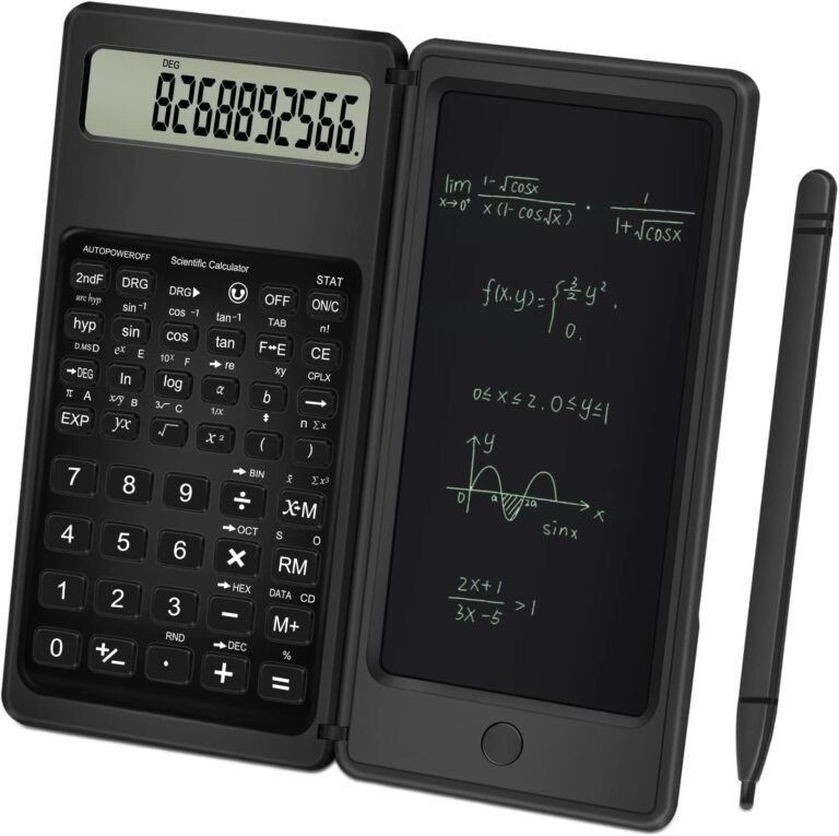 Scientific Calculator with Notepad, TRELC 10 Digits LCD Show Foldable Scientific Calculator, Transportable Calculator with Erasable Writing Pill for Center College Excessive College College students