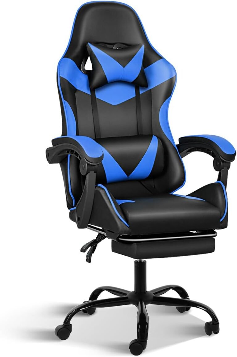 Gaming Chair, Backrest and Seat Top Adjustable Swivel Recliner Racing Workplace Laptop Ergonomic Video Sport Chair with Footrest and Lumbar Help, Black/Blue