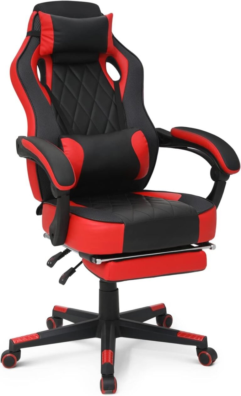 MoNiBloom Ergonomic Gaming Chair with Retractable Footrest & Removable Lumbar Help 360 Diploma Swivel Racing Model PU Leather-based Laptop Gaming Chair with Headrest for Residence Bed room Workplace, Pink