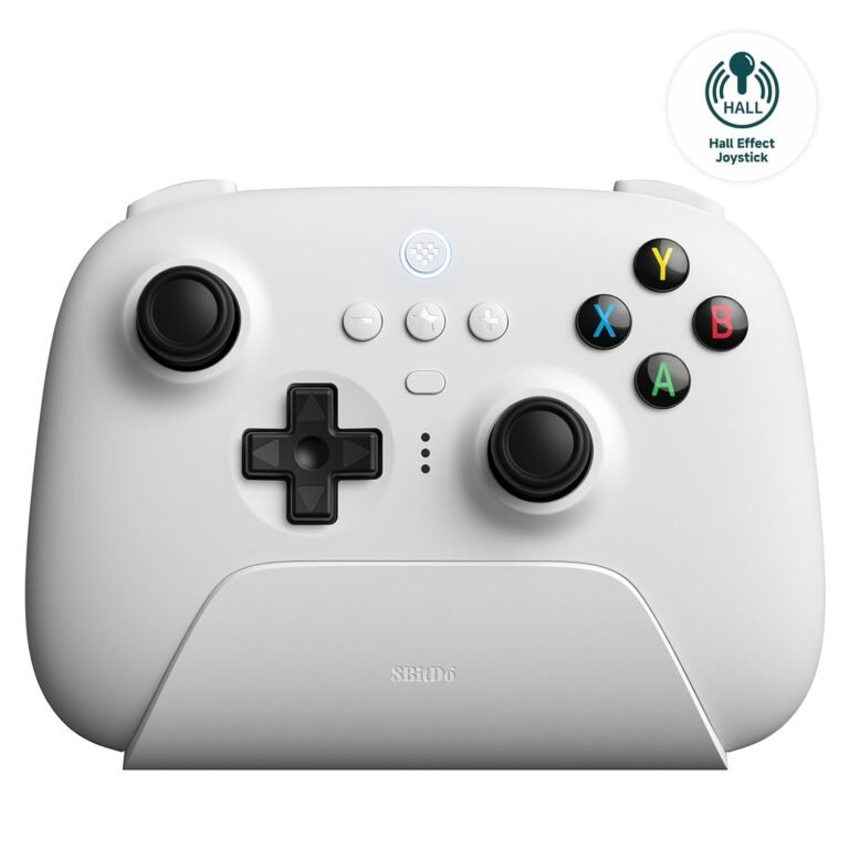 8Bitdo Final 2.4G Wi-fi Controller, Corridor Impact Joystick Replace, Gaming Controller with Charging Dock for PC, Android, Steam Deck & Apple (White)