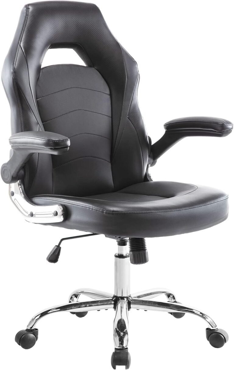 ZUNMOS Residence Gaming Ergonomic Workplace Flip-up Armrest and Top Adjustable Desk Splicing PU Leather-based Laptop Chair with Lumbar Help, Black (3959-BKZ6)