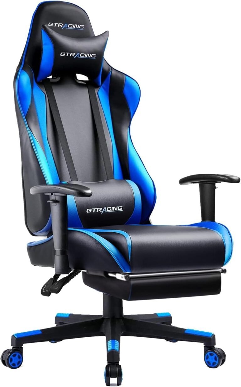 GTRACING Gaming Chair with Footrest, Ergonomic Pc Sport Desk Chair, Reclining Gamer Chair Seat Top Adjustment, Swivel Rocker with Headrest and Lumbar (Navy Blue)