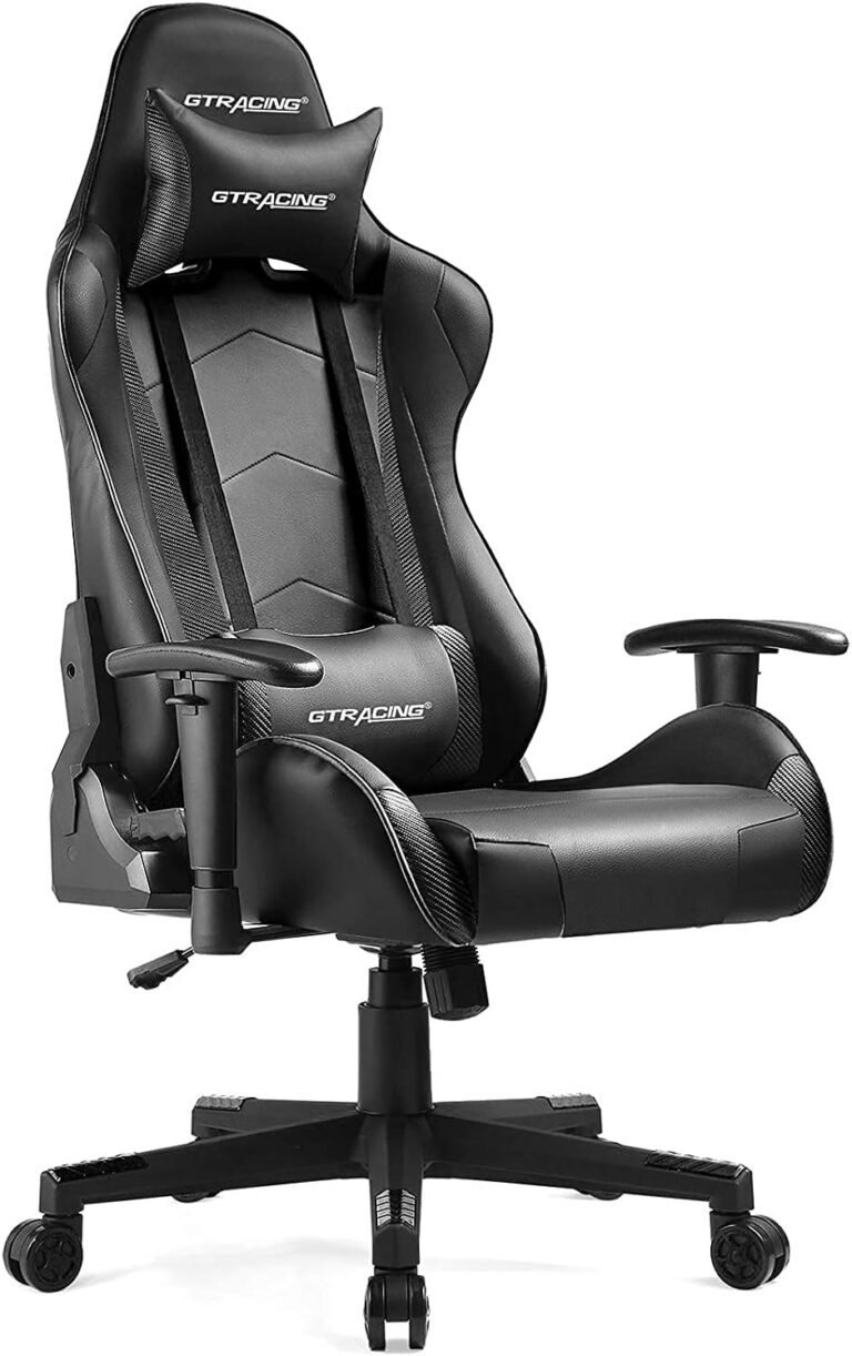 GTRACING Gaming Chair Racing Workplace Pc Ergonomic Video Recreation Chair Backrest and Seat Peak Adjustable Swivel Recliner with Headrest and Lumbar Pillow Esports Chair,Black