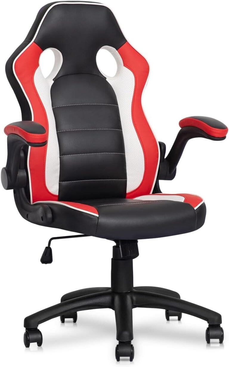 MoNiBloom Video Gaming Chair PU Leather-based Gamer Chair with Flip-up Arms Excessive-Again Racing Fashion Adjustable Swivel Job Chair for Children Teenagers Adults, Black/Purple
