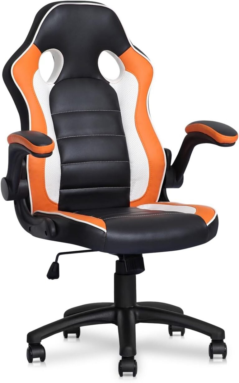 MoNiBloom Gaming Racing Fashion Pc Chair PU Leather-based Gamer Chair with Flip-up Arms for Youngsters Teenagers Adults, Black/Orange
