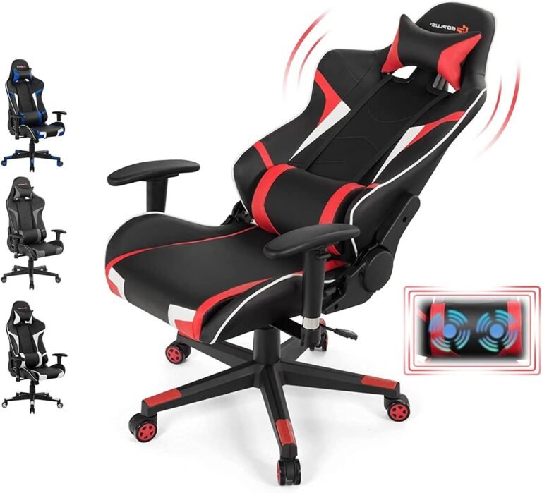 Therapeutic massage Gaming Chair, Excessive Again Workplace Pc Chair with Headrest and Lumbar Help, Racing Fashion Reclining Swiveling Sport Chair for Dwelling Workplace (Crimson)