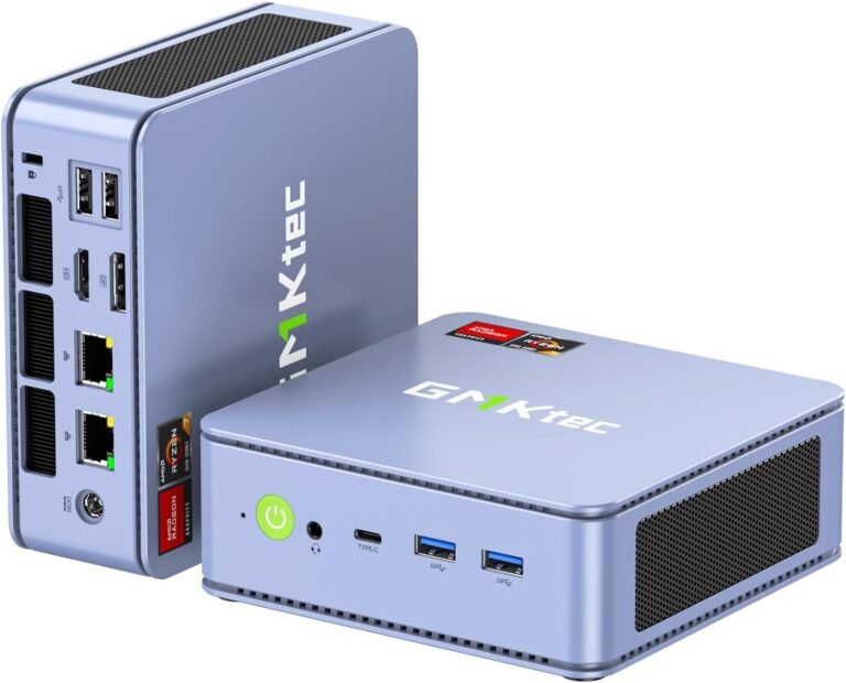 GMKtec M5 Plus Gaming Mini PC Ryzen 7 5825U (Upgraded 5700U), 32GB RAM 1TB SSD Home windows 11 Professional Twin NIC LAN 2.5GbE Desktop Computer systems, Triple 4K Show – Lunar Blue
