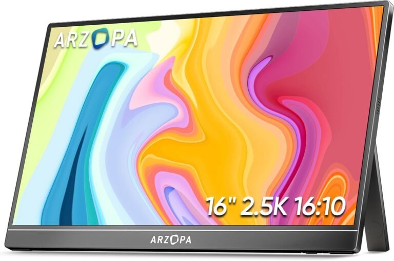 ARZOPA 16″ 2.5K Transportable Monitor, 2560×1600 QHD IPS Show 123% sRGB with Constructed-in Stand USB-C HDMI Eye Care Exterior Second Display for Mac Laptop computer Telephone PS4/5 Xbox Change -Z1RC