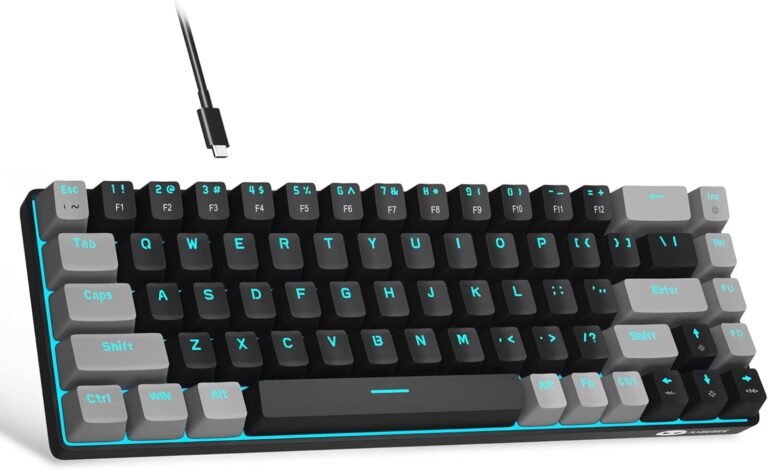 MageGee Moveable 60% Mechanical Gaming Keyboard, MK-Field LED Backlit Compact 68 Keys Mini Wired Workplace Keyboard with Purple Swap for Home windows Laptop computer PC Mac – Black/Gray
