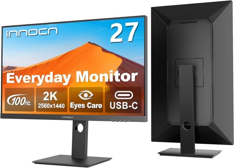 INNOCN 27″ Monitor QHD 2560 x 1440P 100Hz IPS 65W USB-C PC Pc Desktop Gaming Show Constructed-in Speaker, Eyes Care, Top/Pivot Adjustable, HDMI, DP, VESA Mountable – Black, 27D1Q