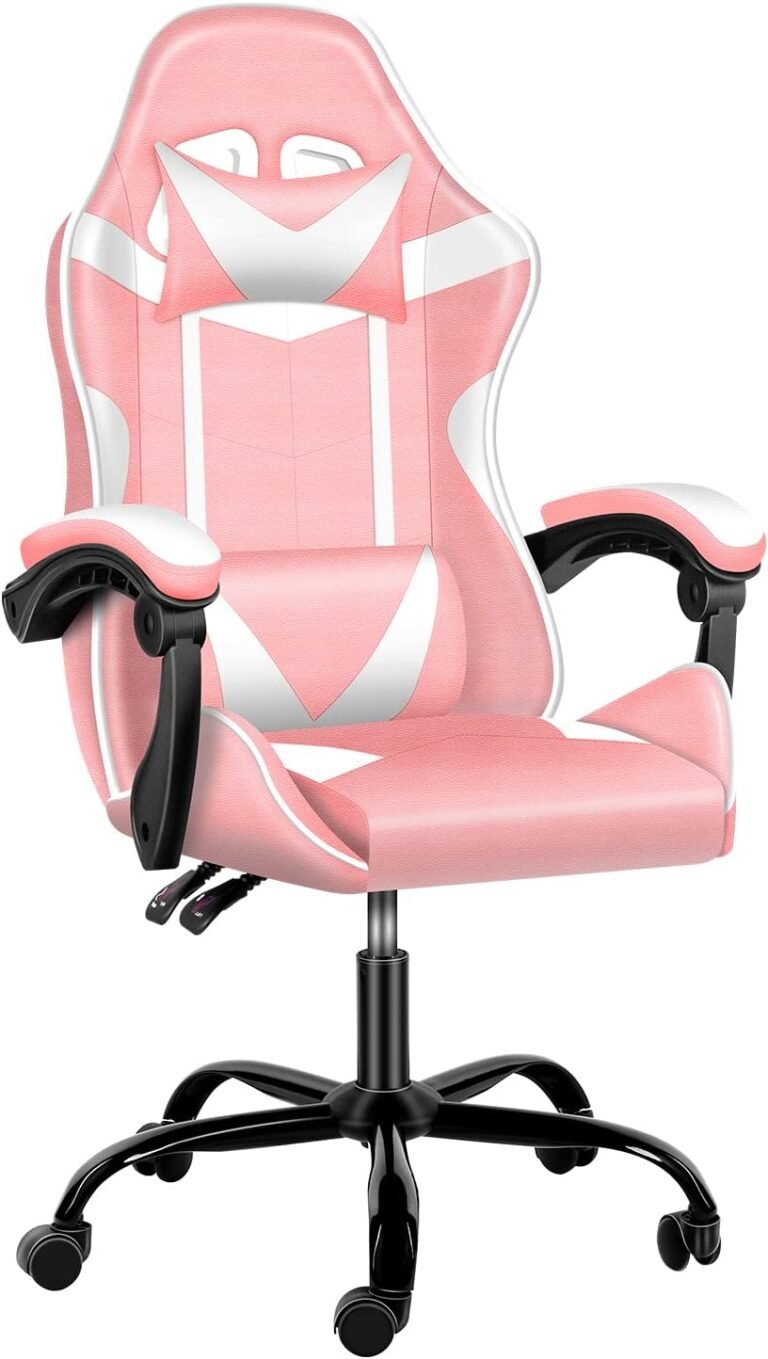 Pink Gaming Chair, Huge and Tall Gamer Chair, Racing Fashion Adjustable Swivel Workplace Chair, Ergonomic Video Sport Chairs with Headrest and Lumbar Assist