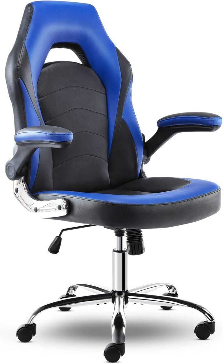 OLIXIS Ergonomic Gaming Workplace Chair – PU Leather-based Govt Swivel Pc Desk Chair with Flip-up Armrests and Lumbar Help for Working, Finding out, Gaming, Gray, Blue (A-95blue)