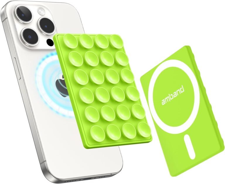 amBand Magnetic Suction Telephone Mount for MagSafe Case, Silicone Cup Sticky Grip Holder for iPhone, Detachable Fingers-Free Selfie/Video for TikTok Influencers, Girls Woman Teen Reward, Neon Inexperienced