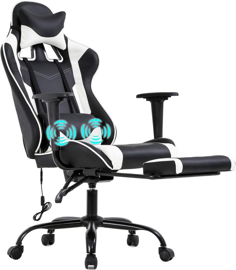 PC Gaming Chair Workplace Chair Ergonomic Therapeutic massage PU Leather-based Recliner Pc Chair with Lumbar Assist Rolling Swivel Job Chair for Adults, White