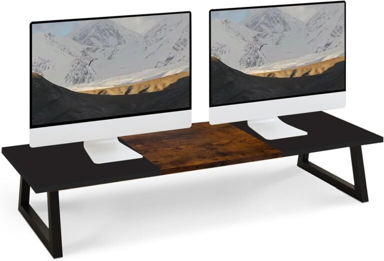 TEAMIX 31.5 inch Twin Monitor Riser, Lengthy Monitor Stand Riser Large TV Stand Riser Monitor Stand for two Displays Wooden & Metal Desktop Riser Desk Group Residence Workplace