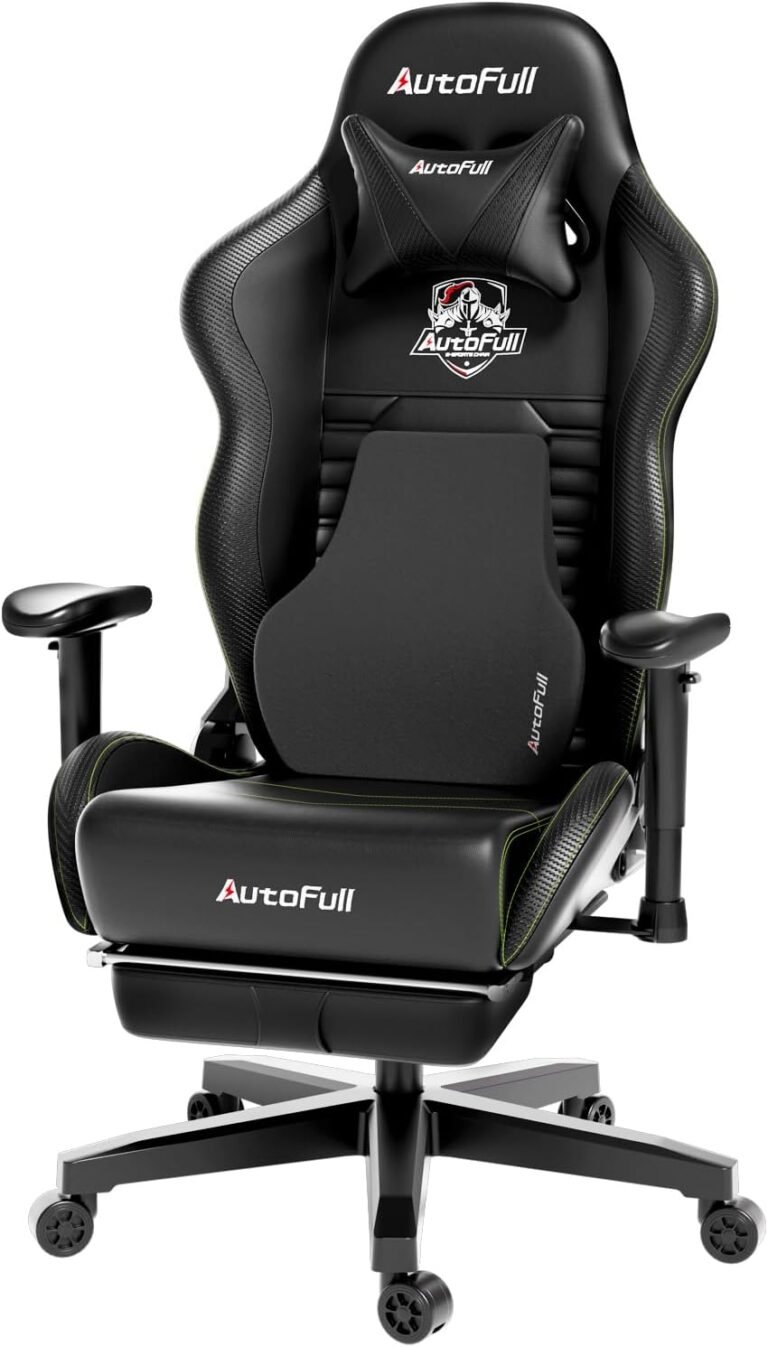 AutoFull Gaming Chair, Racing Fashion Gaming Chair with Ergonomic Lumbar Help,Adjustable Excessive Again PU Leather-based PC Chair with Footrest,Black