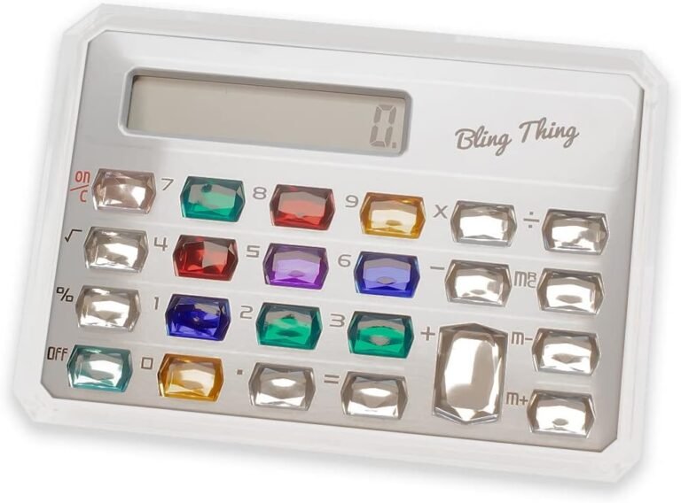 Calabria Gemstone Primary Desktop Calculator Silver Customary Operate Giant LCD Show Pocket Handheld Crystal Buttons Workplace
