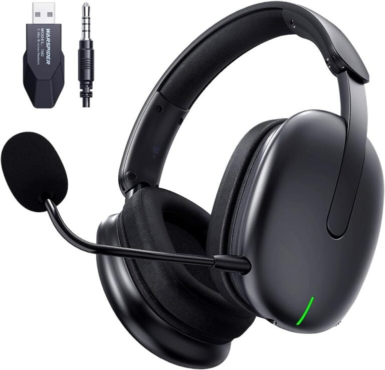 TA82 Wi-fi Gaming Headset for PS5 PS4 PC Mac Swap, 2.4GHz USB Gamer Headphones with Noise Isolating Microphone, 7.1 Encompass Sound – Black