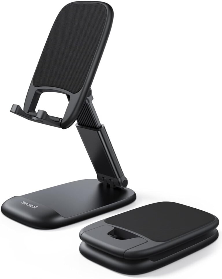 Lamicall Foldable Cellphone Stand for Desk – Peak Adjustable Cell Cellphone Holder Moveable Cellphone Cradle Desktop Dock Suitable with iPhone 16 15 14 13 Professional Max Mini, 12 11 XR X 8 Plus SE, Smartphone