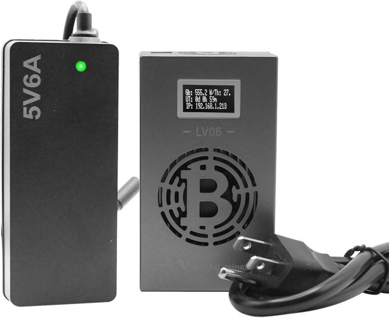 Bitcoin Miner LV06 BTC Mining Solo Miner Gadget Asic Chip 2.4G WiFi SHA-256 Crypto Algorithm 500GH/S Cryptocurrency Bitcoin Mining Rig Machine Dwelling Use, Grey