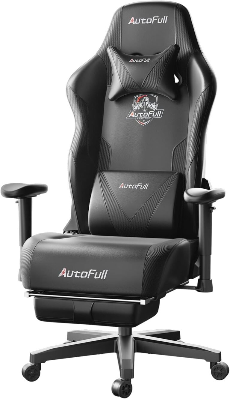 AutoFull C3 Gaming Chair, Ergonomic Wingless Cushion Laptop Chair,PU Leather-based Racing Fashion Workplace Chair with Lumbar Assist Pillow and Footrest,Darkish