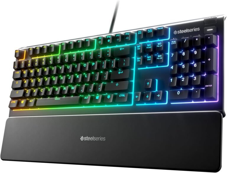 SteelSeries Apex 3 RGB Gaming Keyboard – 10-Zone RGB Illumination – IP32 Water Resistant – Premium Magnetic Wrist Relaxation (Whisper Quiet Gaming Change)
