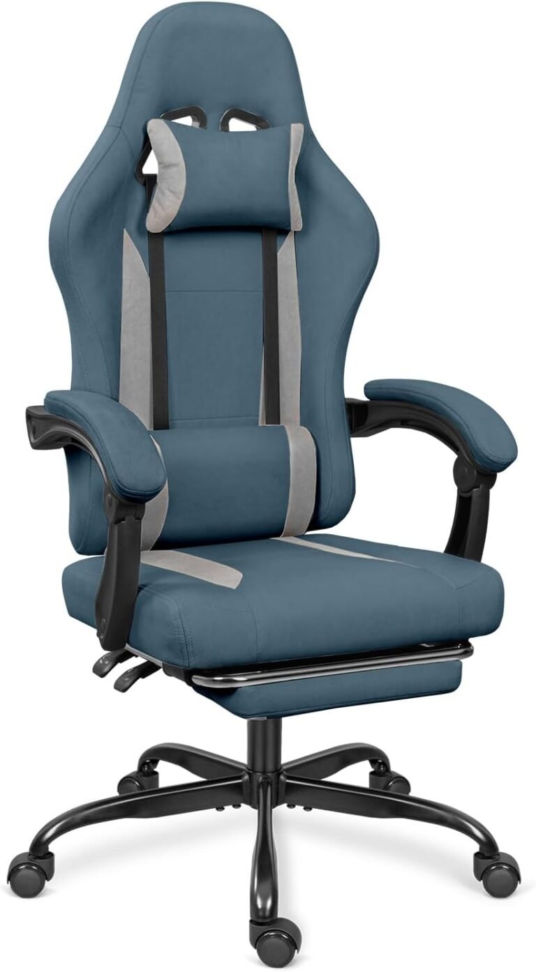 Breathable Material Gaming Chair with Footrest, Top Adjustable Sport Chair, Video Gaming Chair for Gaming Room, Dwelling Room and Workplace – Blue/Gentle Gray