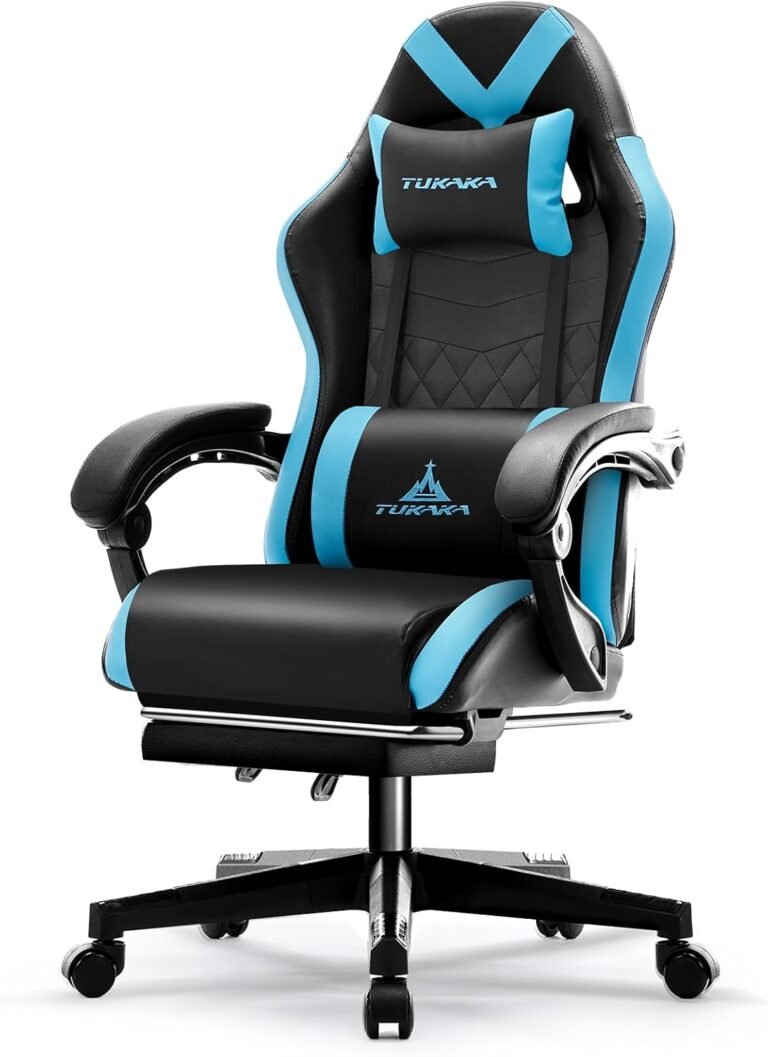 Gaming Chair,Ergonomic Therapeutic massage Laptop Workplace Desk Chair with Footrest,Pocket Spring Cushion,Reclining Leather-based Adjustable Gamer Chair with Headrest and Lumbar Help,Blue
