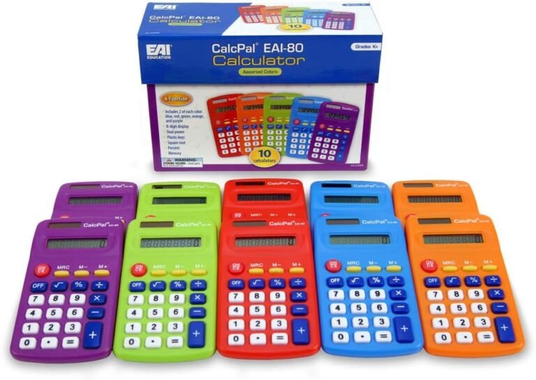 EAI Training CalcPal EAI-80 Primary Photo voltaic Calculator, Twin-Energy for College, House or Workplace: Assorted Colours – Set of 10