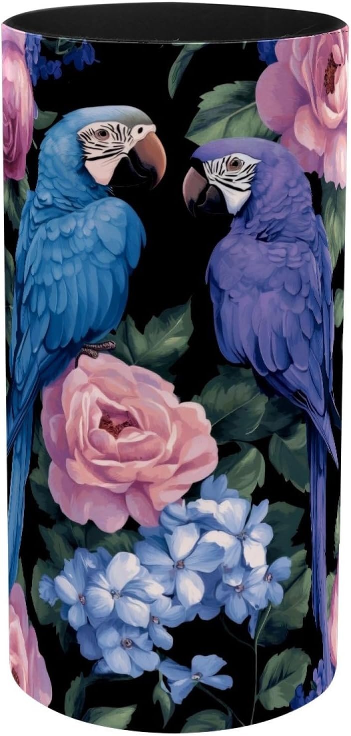 Music Field Pen Holder for Desk,Metallic Sheet Leather-based Pencil Holder for Girls,Desktop Stationery Organizers and Equipment Make-up Brush Holder for Workplace Faculty Provides Blue and Purple Parrots