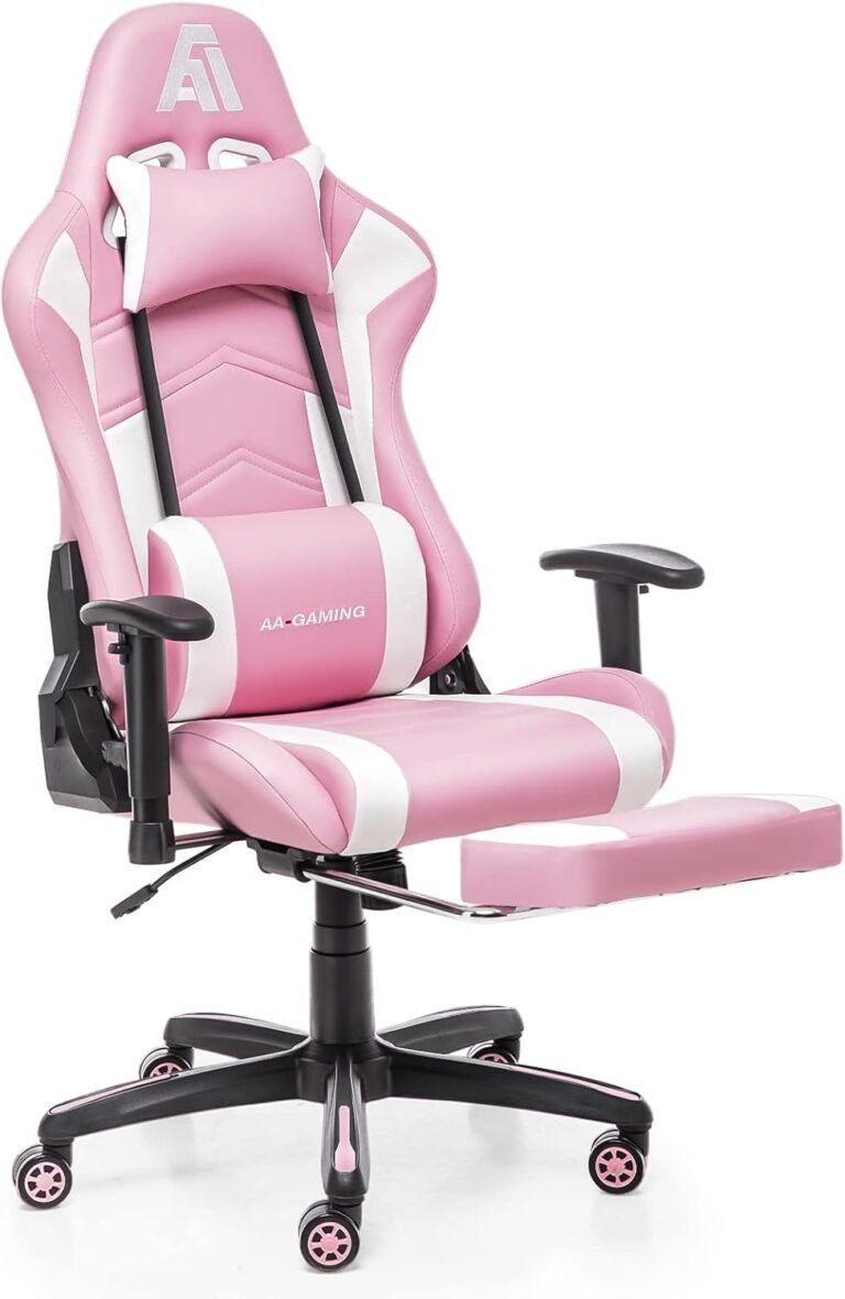 AA Merchandise Gaming Chair Ergonomic Excessive Again Pc Racing Chair Adjustable Workplace Chair with Footrest, Lumbar Help Swivel Chair – WhitePink
