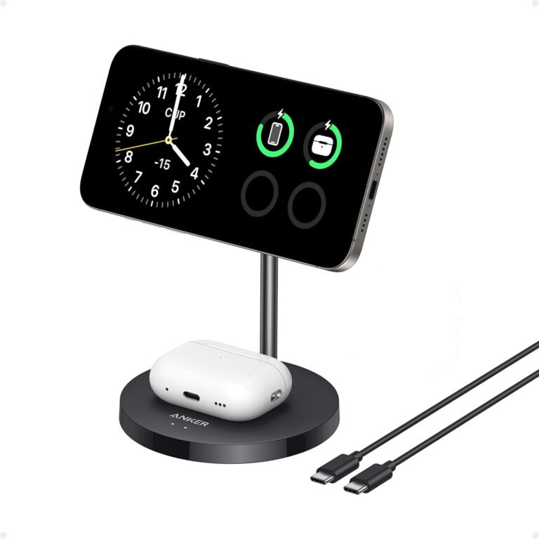 Anker MagSafe Appropriate MagGo Charger Stand, iPhone 16 Wi-fi Charger, 2-in-1 Charging Station, Qi2 Licensed 15W Wi-fi Charger Stand, for iPhone 16/15/14/13/12, AirPods Professional (No Wall Charger)
