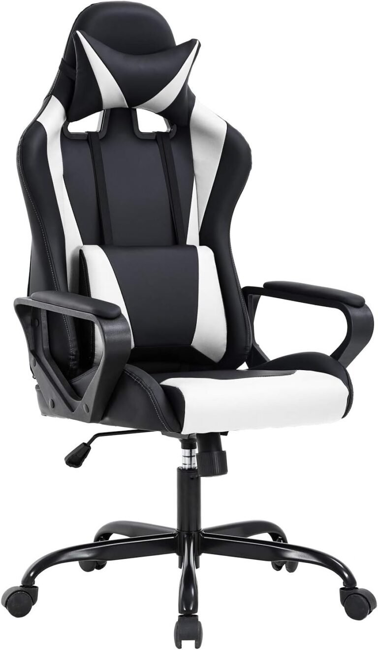 BestOffice Excessive-Again Gaming Chair PC Workplace Chair Pc Racing Chair PU Desk Activity Chair Ergonomic Govt Swivel Rolling Chair with Lumbar Help for Again Ache Girls, Males,White