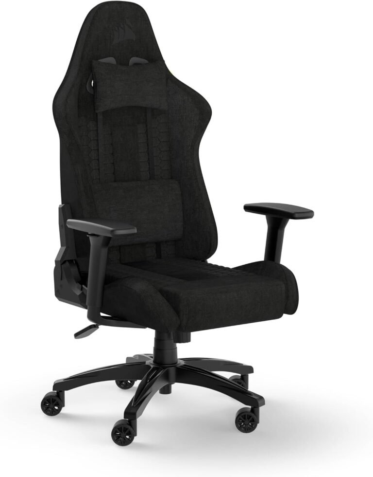 Corsair TC100 Relaxed Gaming Chair – Material – Racing-Impressed Design – Lumbar Pillow – Removable Reminiscence Foam Neck Pillow – Adjustable Seat Top – Adjustable Armrests – Black
